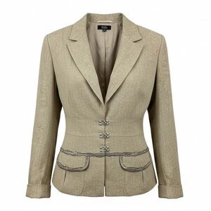 Stills Linen Tan with Gold Sparkle Blazer Jacket Size Large